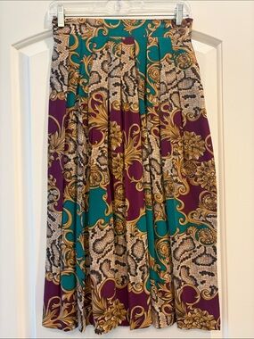 Sk & Company Women's Vintage Printed Pleated Midi Silk Skirt, 12P